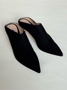 Stuart Weitzman Mira Black Suede Pointed Toe High Heel Mules - Size 6.5
